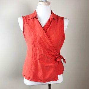 Vintage Linen Blend Sleeveless Wrap Top